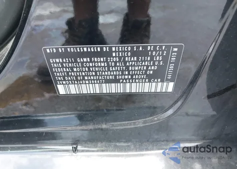 2013 Volkswagen Jetta 2.5L Se from USA, damaged, VIN 3VWDX7AJ4DM396477